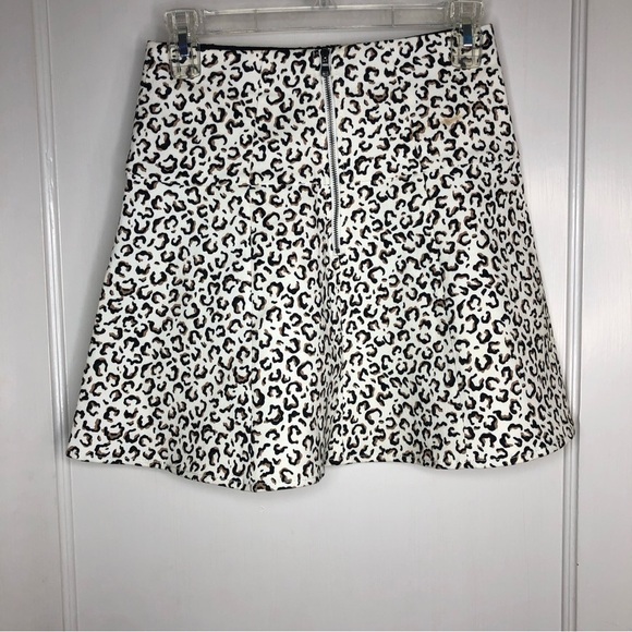Tibi skirt leopard print jacquard swing flare cream black size 2 - Picture 4 of 11